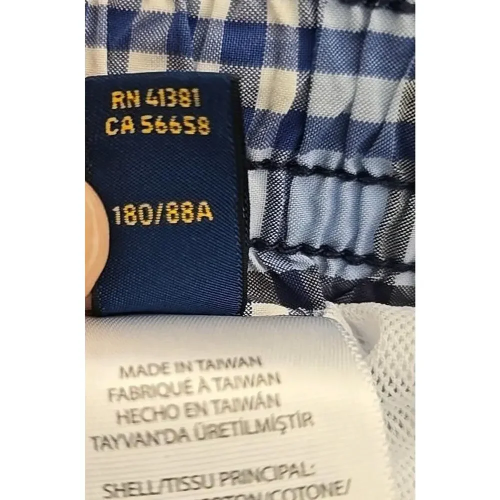 Vintage Polo Ralph Lauren Swim Trunks Mens L Blue Plaid Made Taiwan Palm Tree